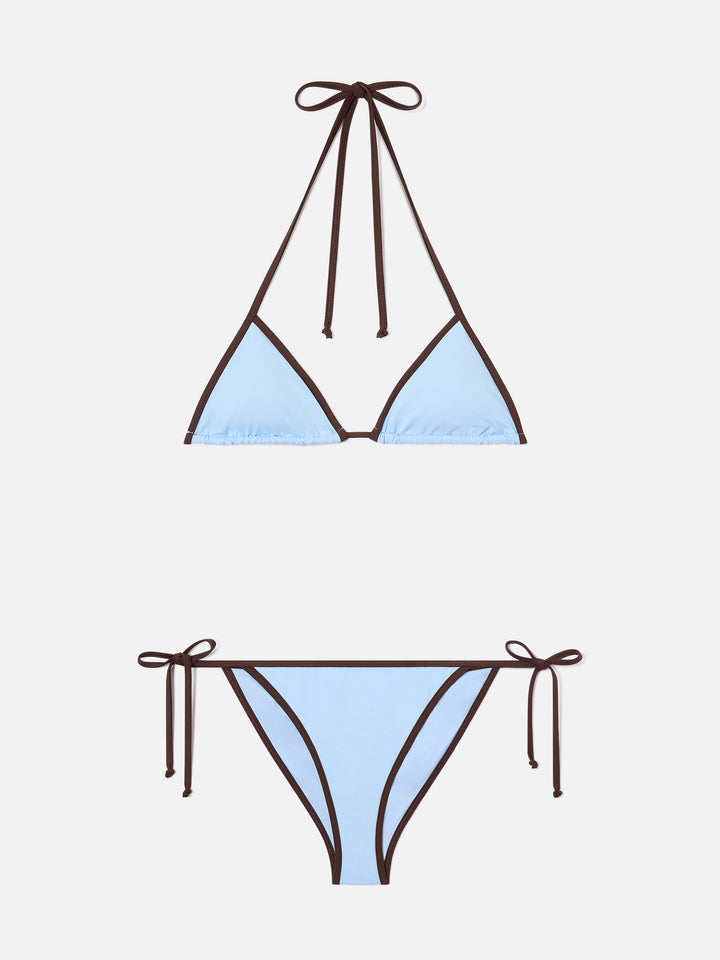Bikini marron Leah Virgo avec finitions contrastées bleu clair 