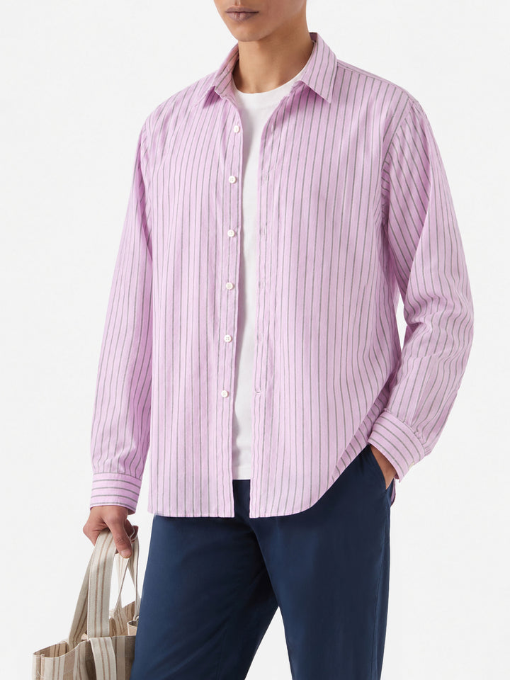 Chemise Levanzo rose à rayures en pur coton 