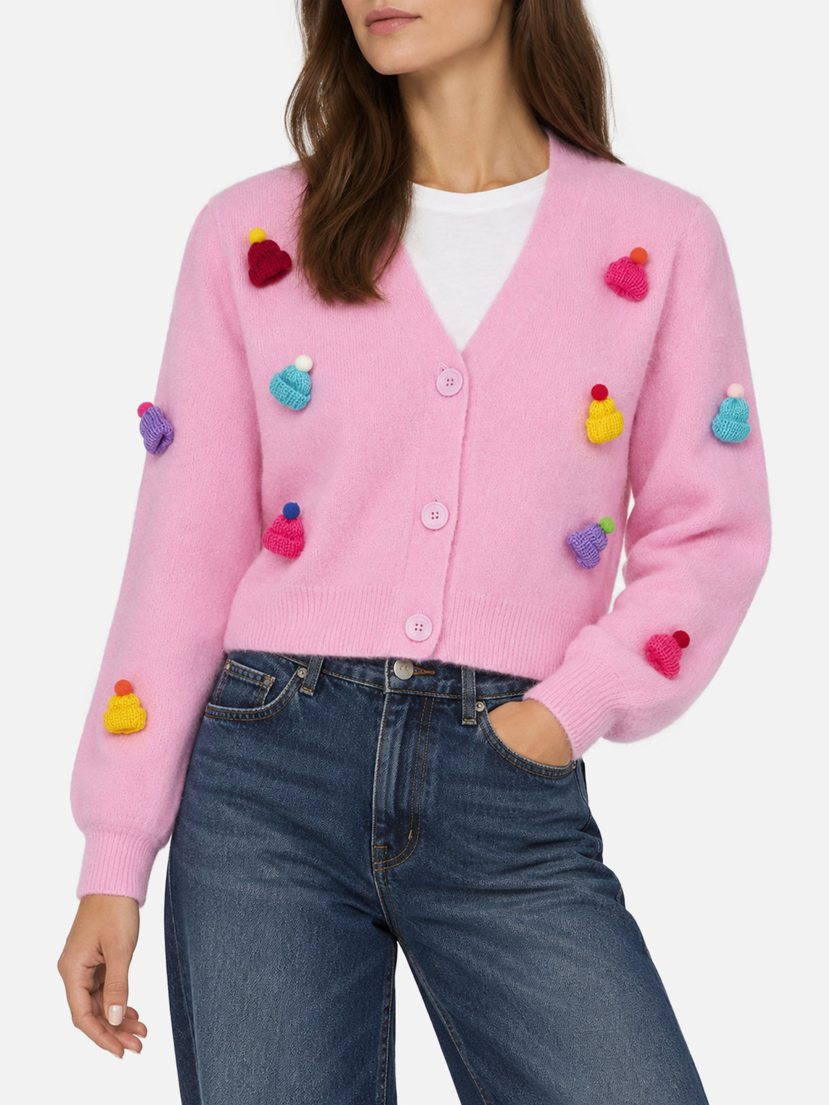 Cardigan Lyza Soft cropped con cuori crochet