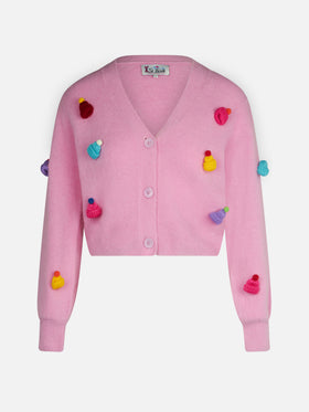 Cardigan Lyza Soft cropped con cuori crochet