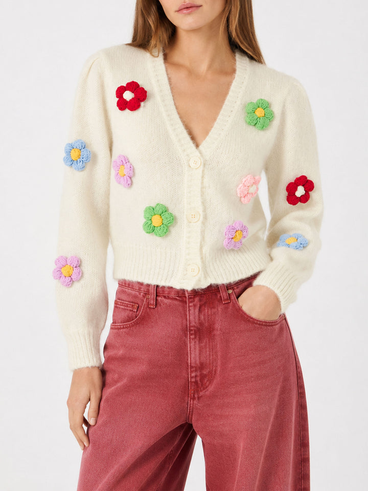 Cardigan cropped Lyza Soft avec applications de marguerites 