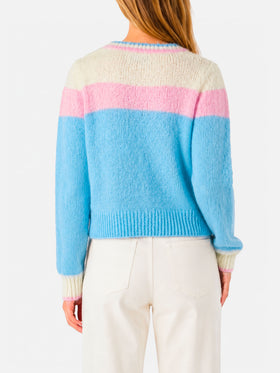 Brushed knit crop cardigan with puff sleeves