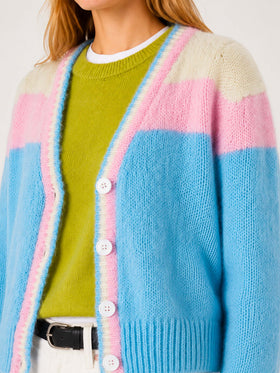 Brushed knit crop cardigan with puff sleeves