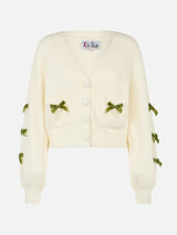 Woman white cardigan Lyza stretch bow