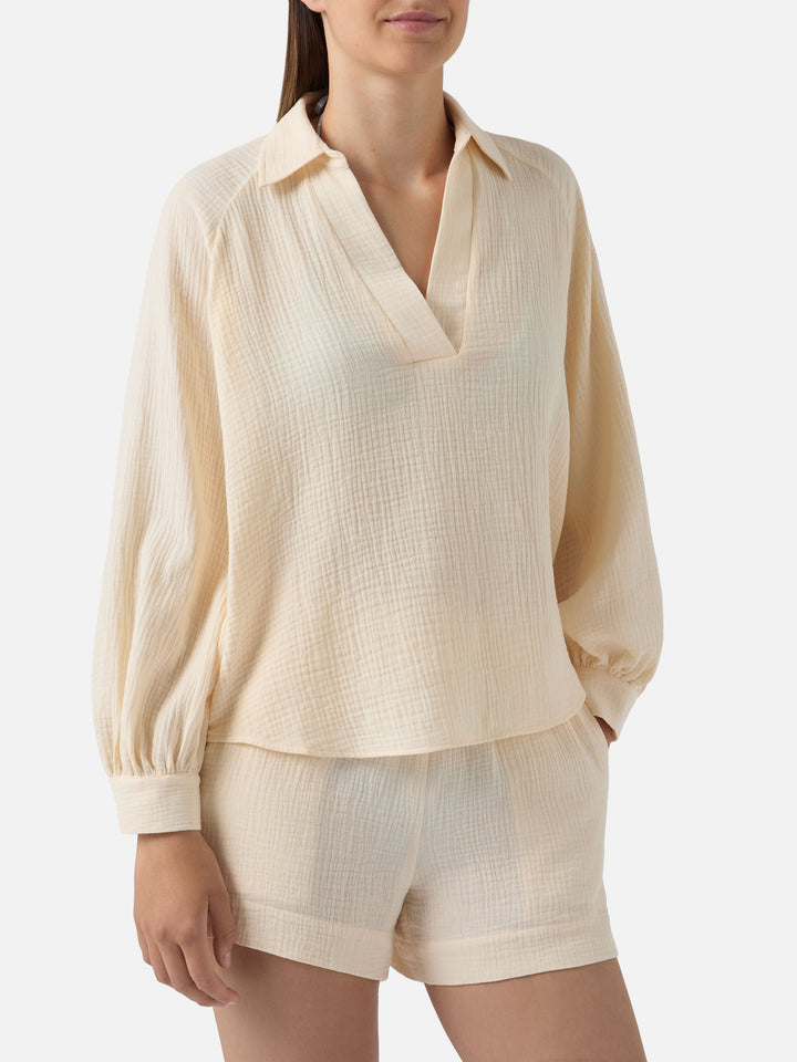 Blusa Maira in mussola di cotone beige