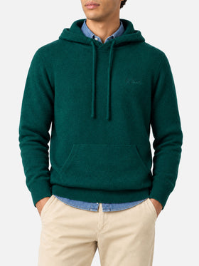 Maglione girocollo Mahony verde scuro in lana d’agnello con ricamo logo