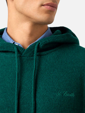 Maglione girocollo Mahony verde scuro in lana d’agnello con ricamo logo