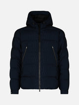 Man navy blue corduroy-like hooded puffer jacket Maier