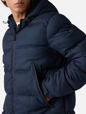Man navy blue flannel hooded puffer jacket Maier