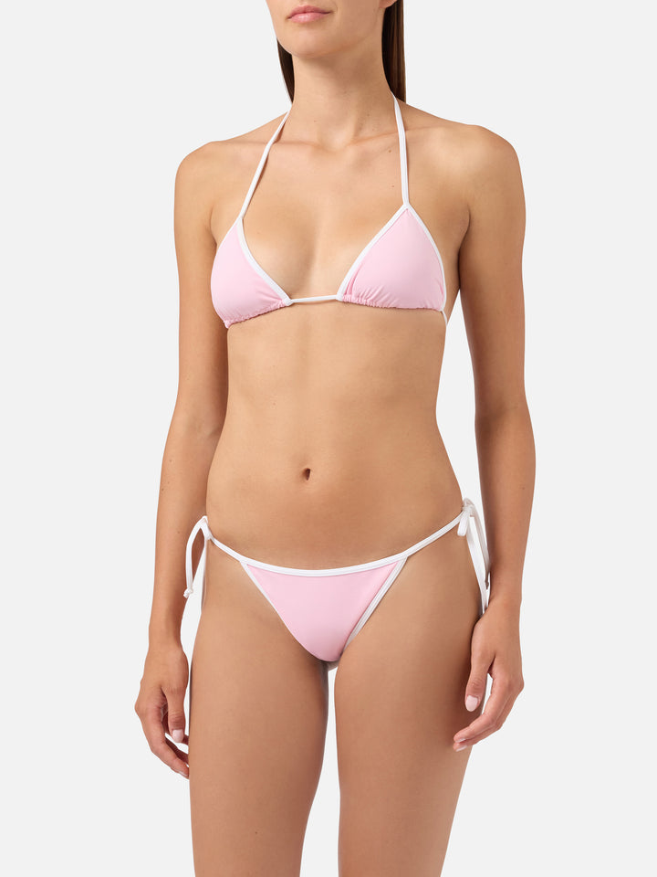 Bikini Leah Marielle rosa claro y blanco con ribetes en contraste 