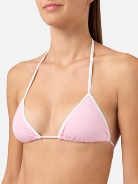 Leah Marielle Bikini in Hellrosa und Weiß mit kontrastierenden Abschlüssen 