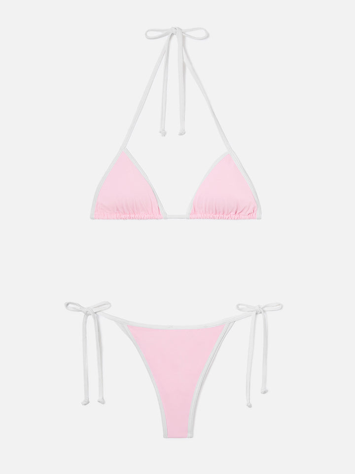 Bikini Leah Marielle rosa claro y blanco con ribetes en contraste 