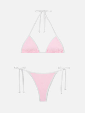 Leah Marielle Bikini in Hellrosa und Weiß mit kontrastierenden Abschlüssen 