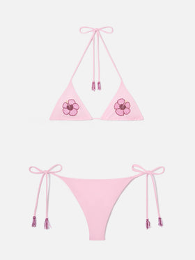 Bikini Maleah Triangel in Rosa mit floralen Perlenverzierungen 