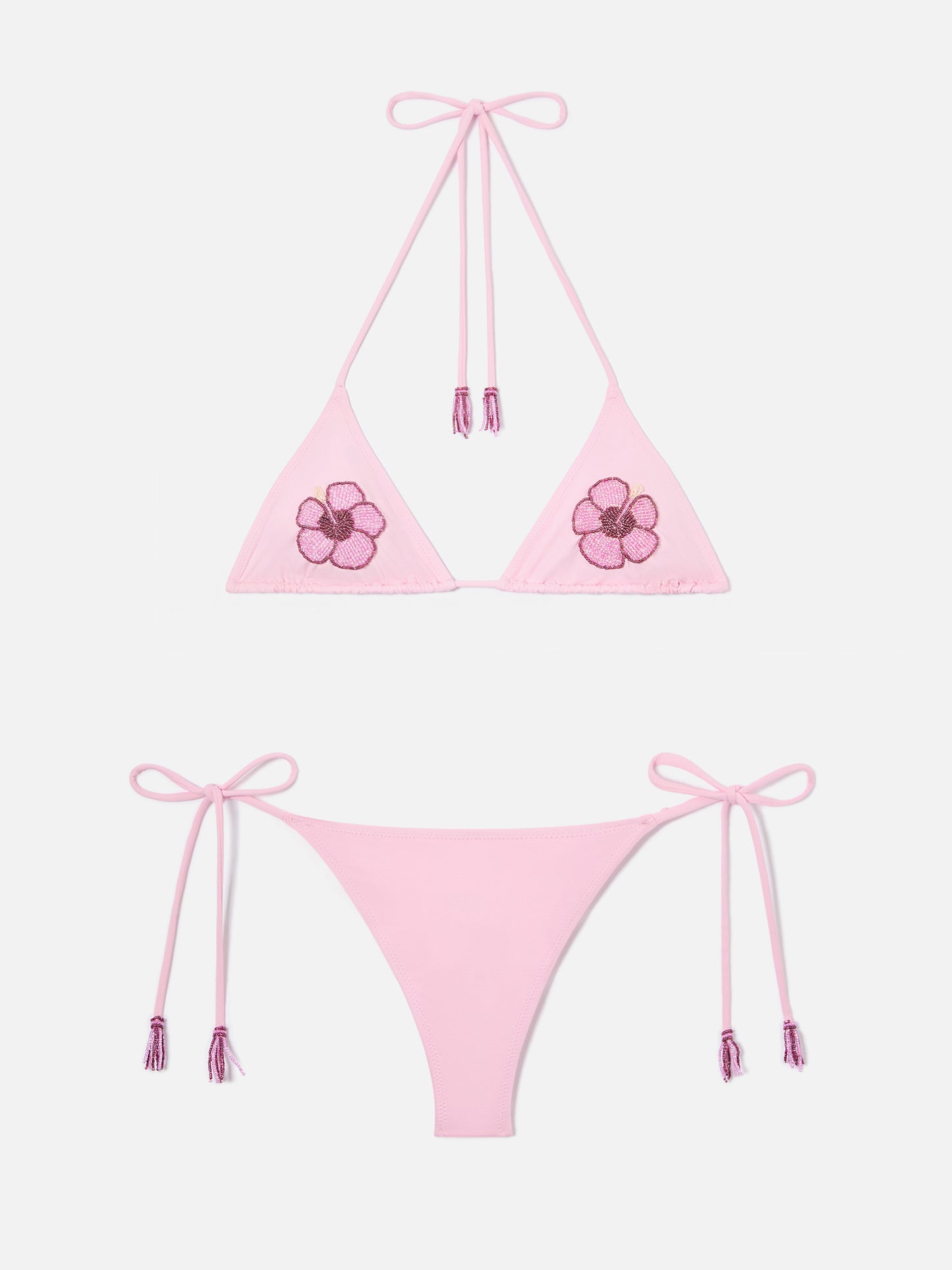 Bikini Maleah Triangel in Rosa mit floralen Perlenverzierungen 