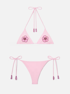 Bikini Maleah Triangel in Rosa mit floralen Perlenverzierungen 