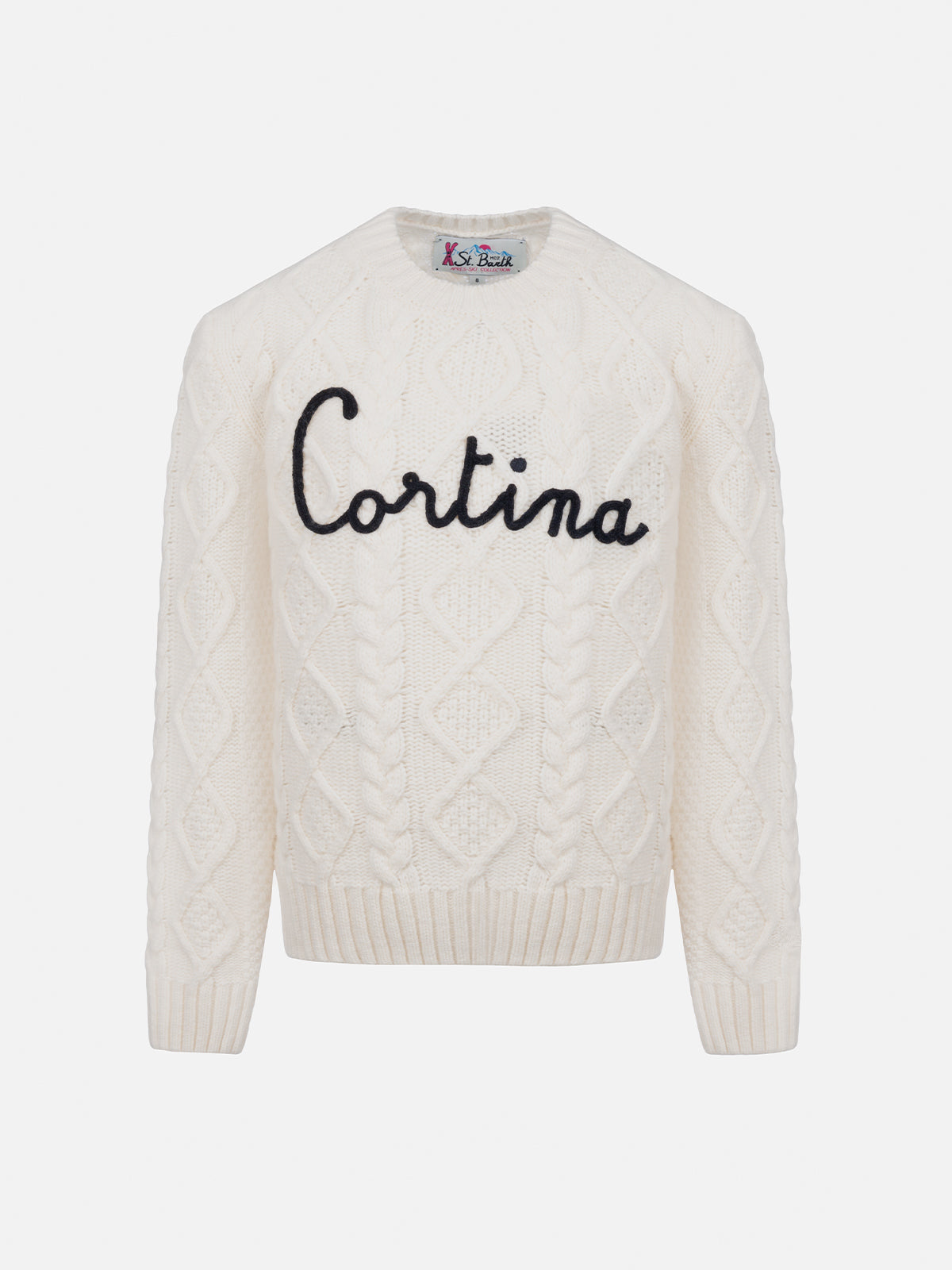 Girl cable knit sweater Malmo with Cortina embroidery - MC2 Saint Barth