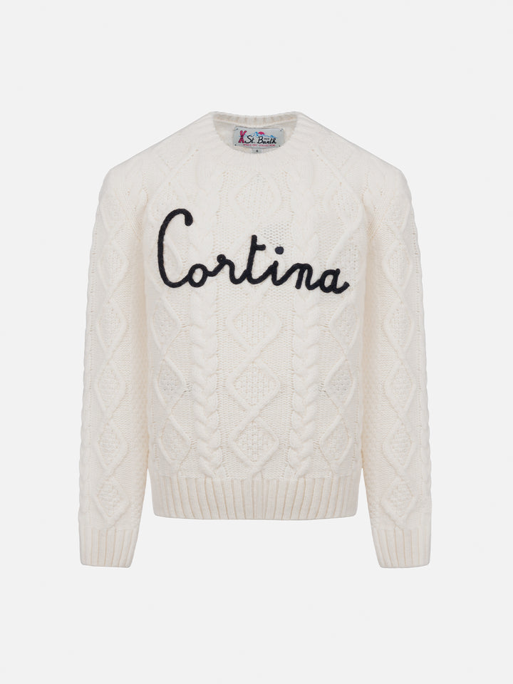 Girl cable knit sweater Malmo with Cortina embroidery - MC2 Saint Barth