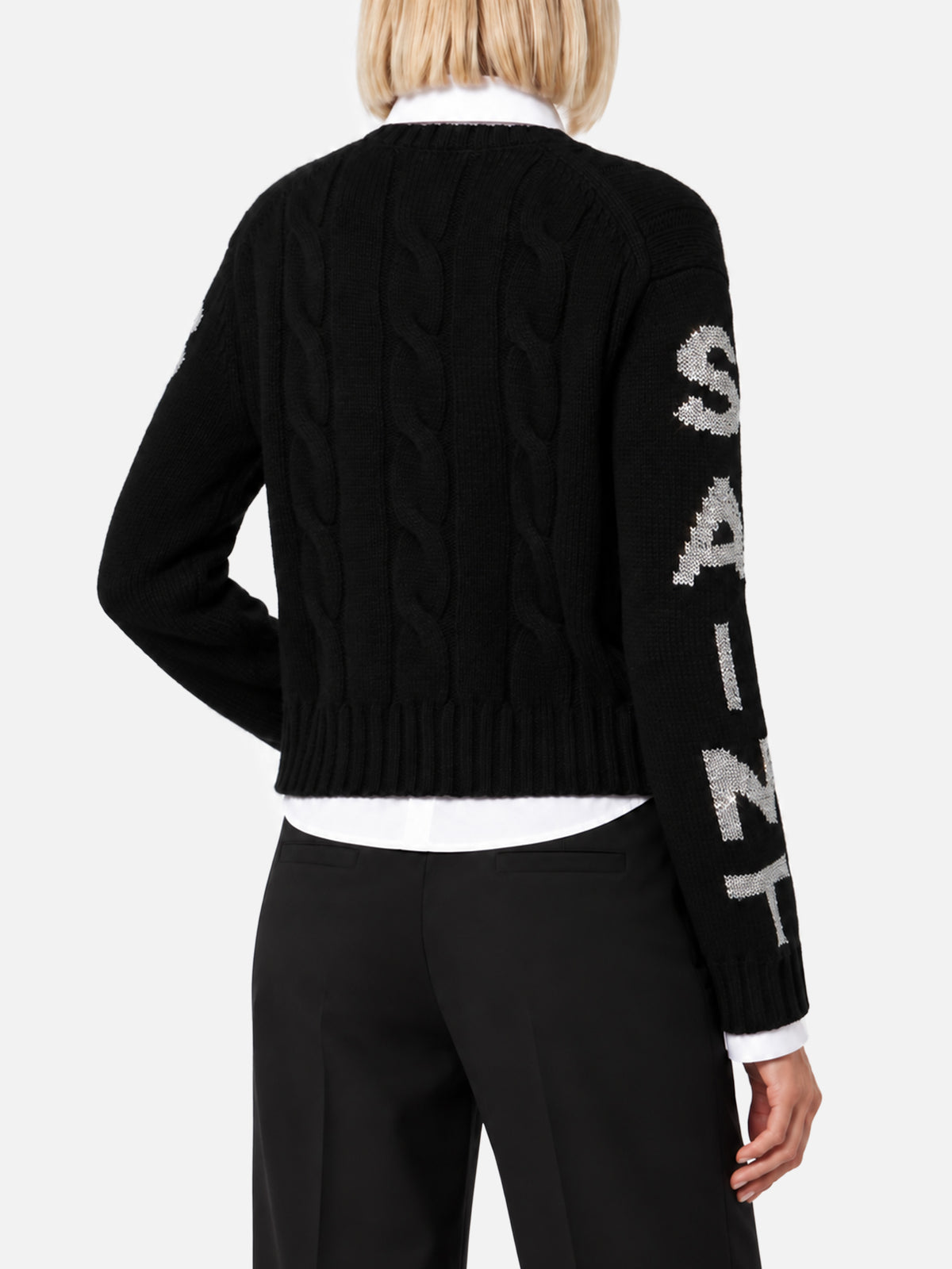 Suéter negro Malmo de punto trenzado con logo lurex 