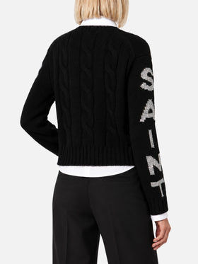 Suéter negro Malmo de punto trenzado con logo lurex 