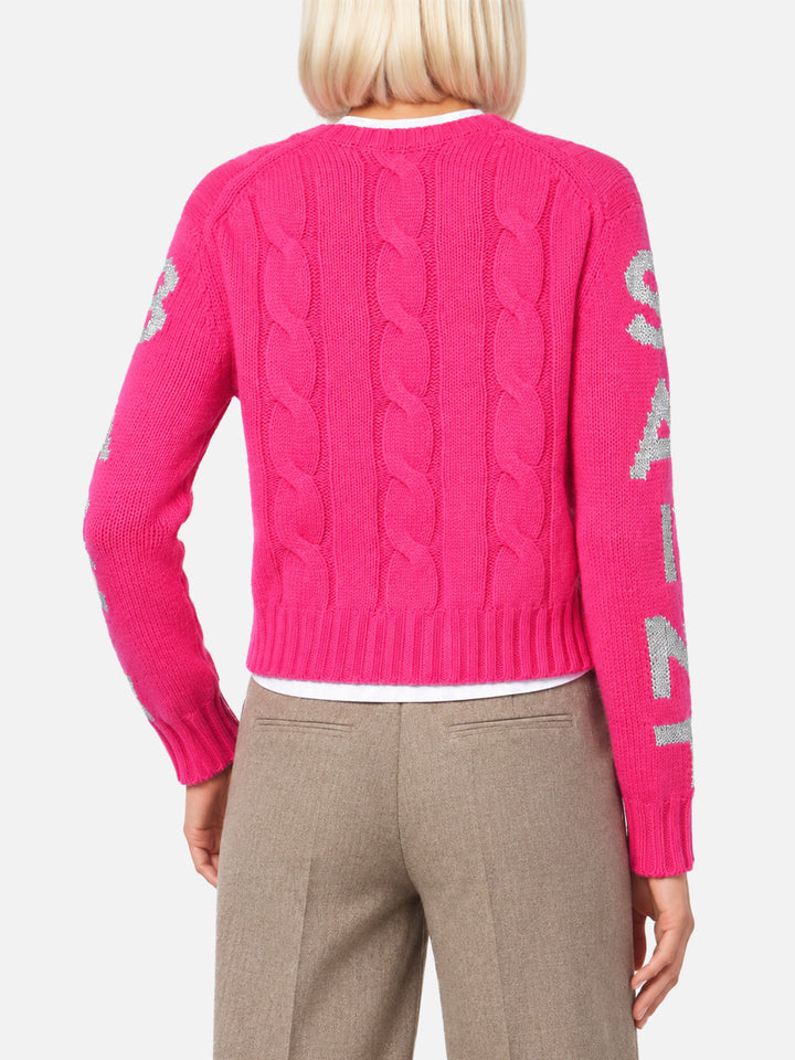 Maglione Malmo intrecciato fucsia fluo con jacquard lurex