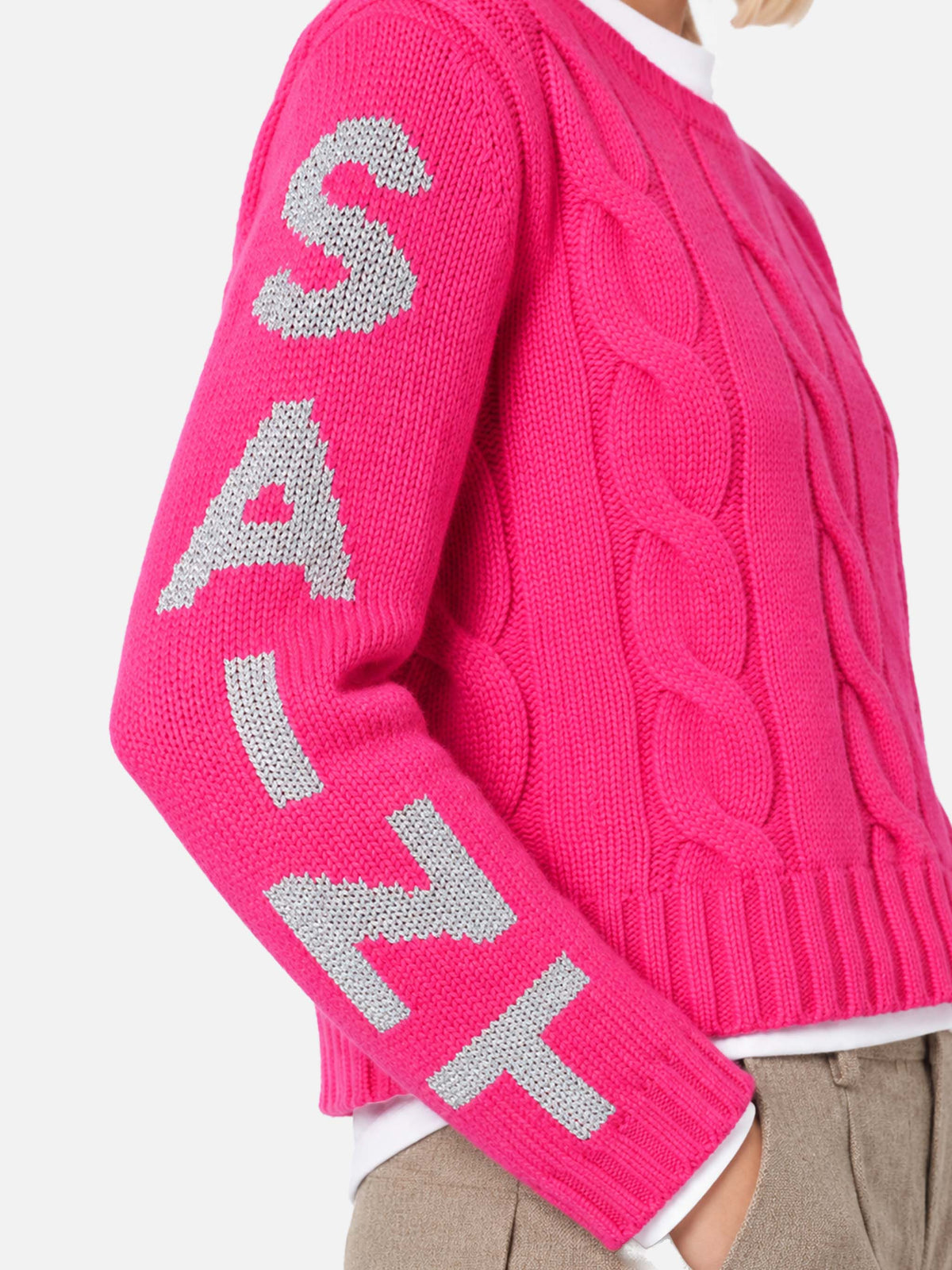 Jersey trenzado Malmo en rosa flúor con jacquard de lurex 