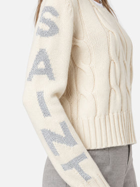 Suéter de cuello redondo Malmo blanco trenzado con detalles de lurex 