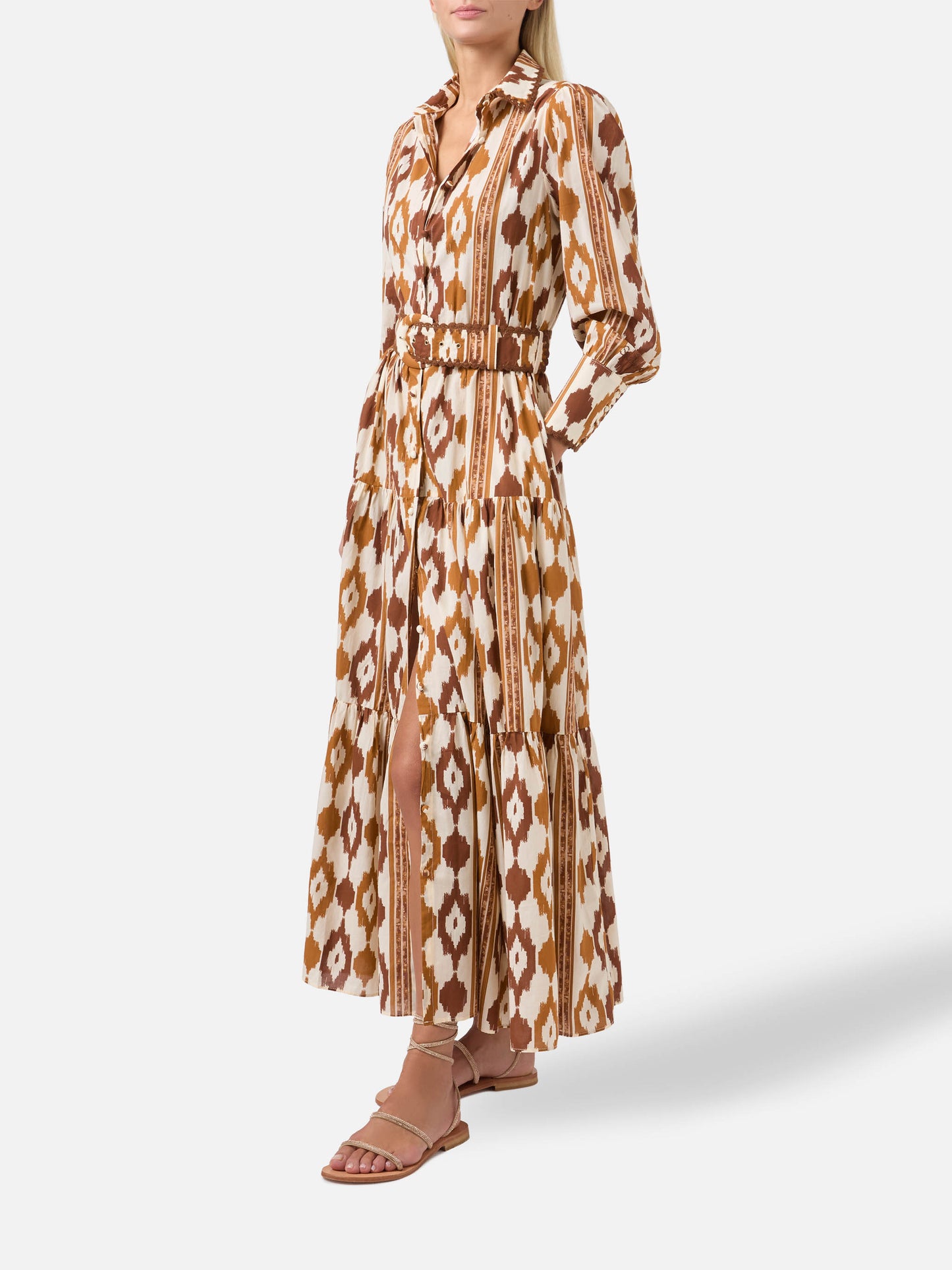 Abito a camicia lungo Marbella con stampa ikat
