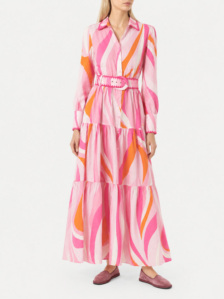 Robe Marbella multicolore à motif de vagues avec broderies 