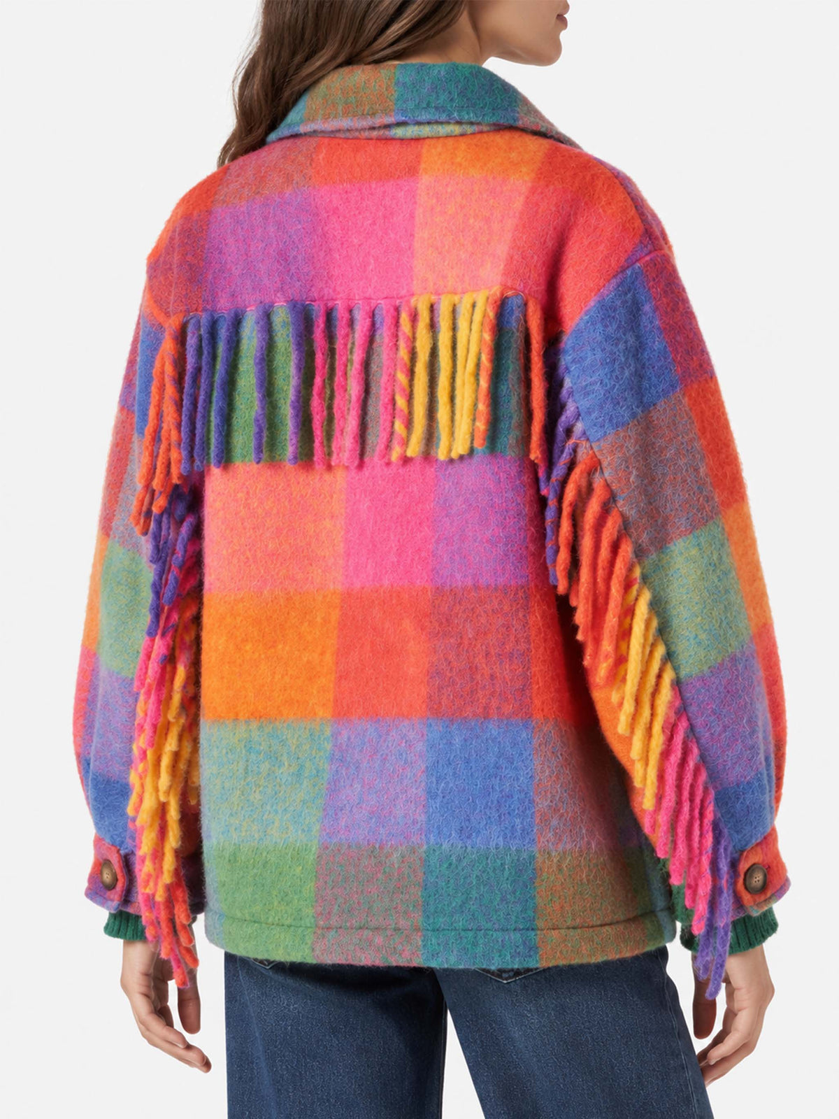 Sobrecamisa Marceline de cuadros multicolor con flecos 