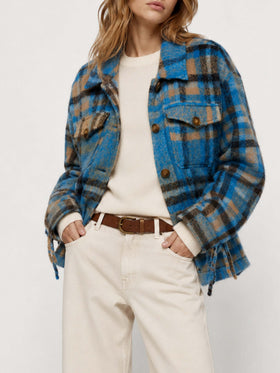Marceline Overshirt-Jacke mit Fransen und Tartanmuster 