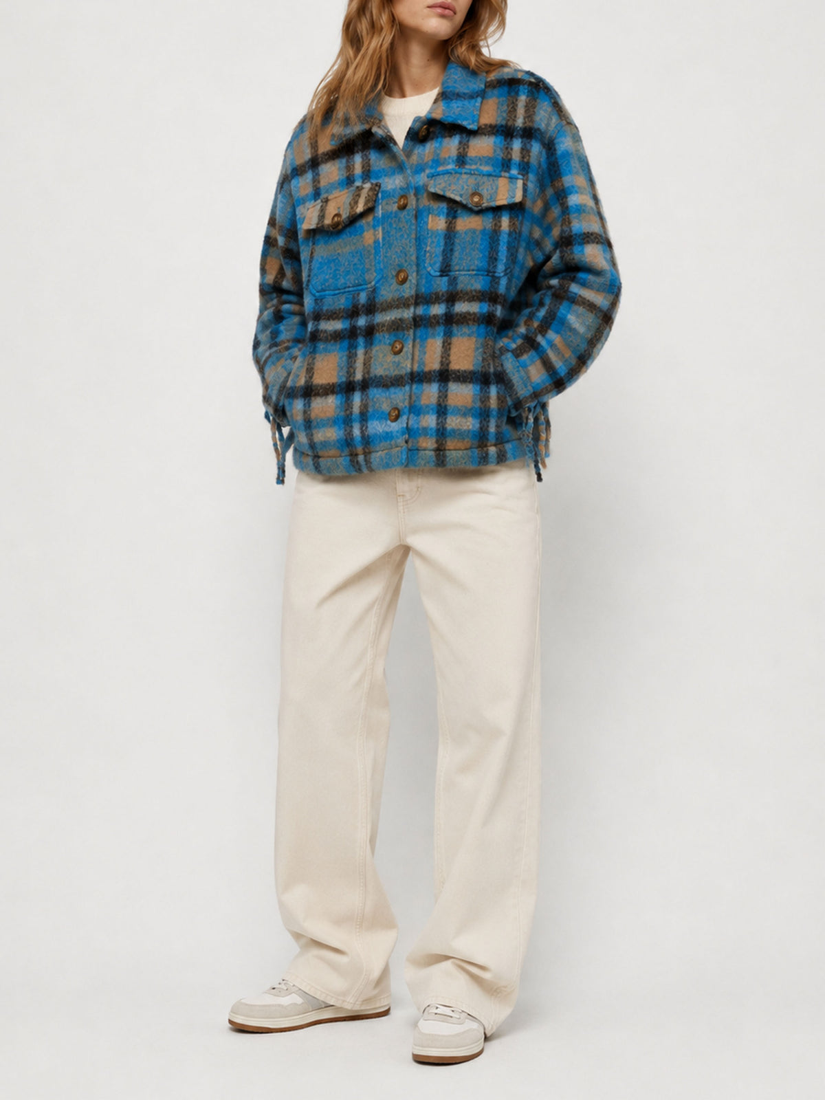 Marceline Overshirt-Jacke mit Fransen und Tartanmuster 