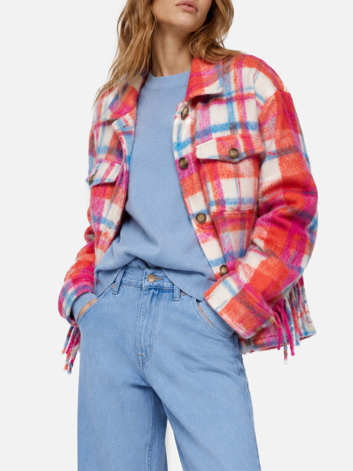 Marceline Tartan-Overshirt-Jacke mit Fransen 