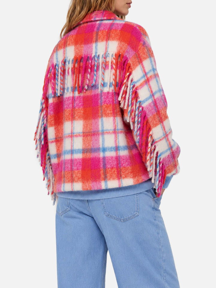 Marceline Tartan-Overshirt-Jacke mit Fransen 