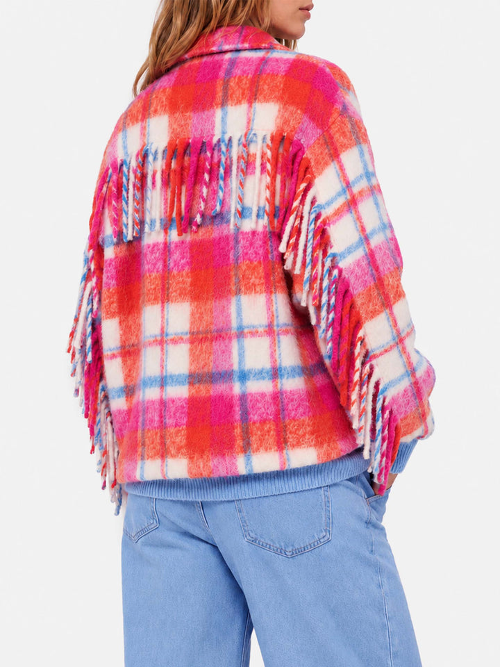 Marceline tartan overshirt jacket with fringes