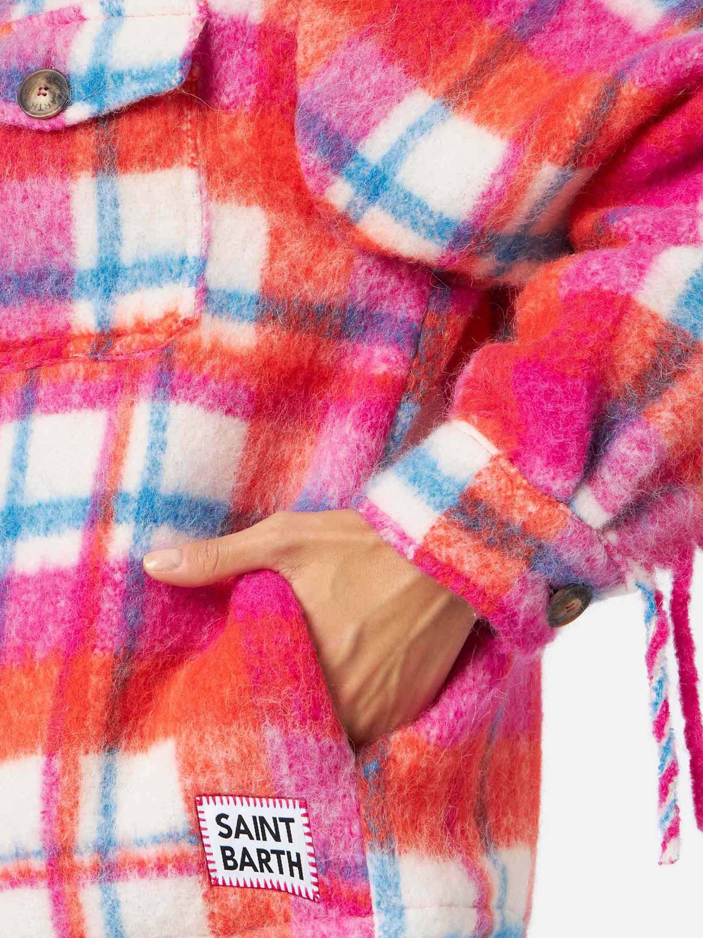 Marceline Tartan-Overshirt-Jacke mit Fransen 