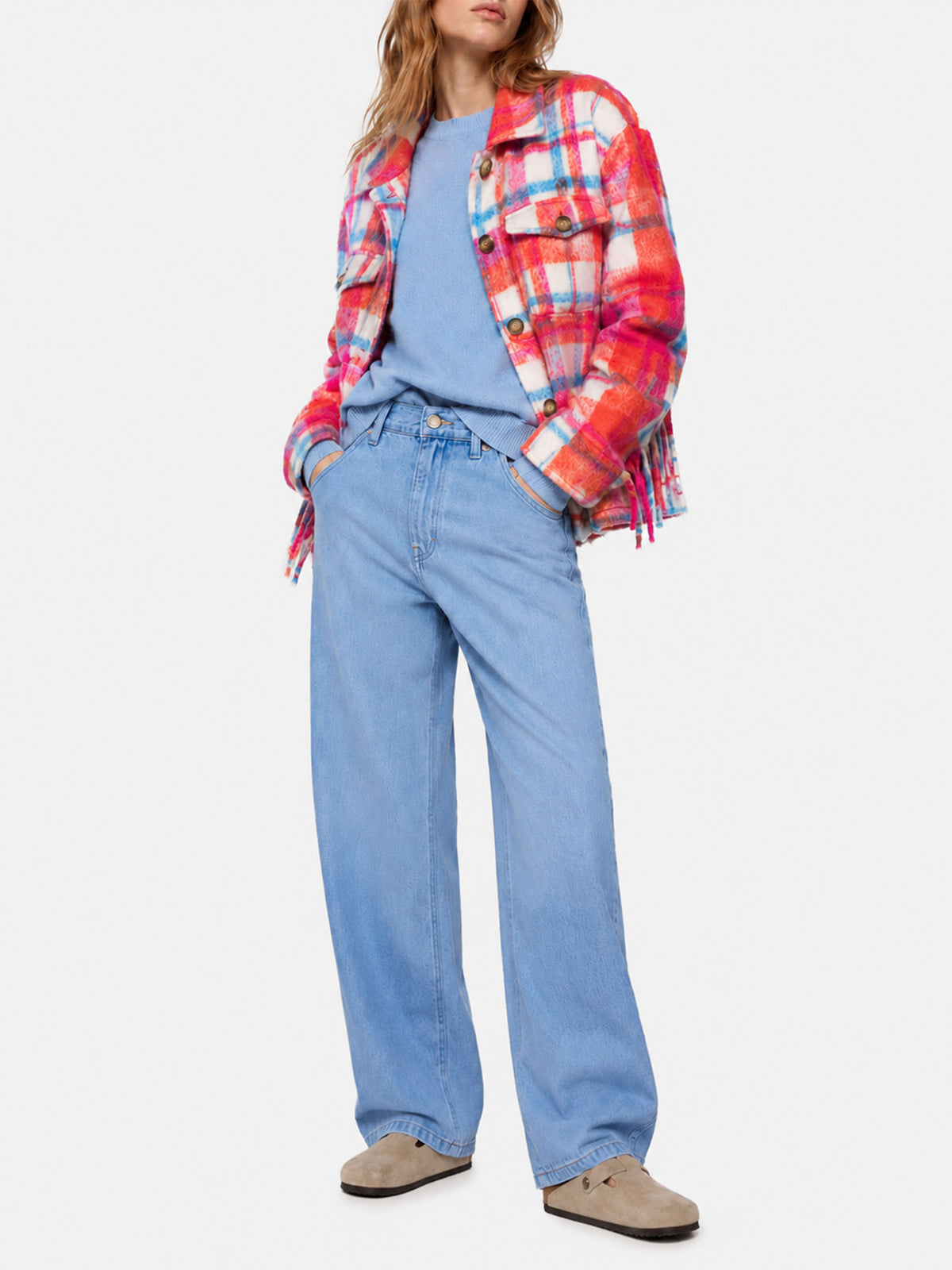 Surchemise-veste Marceline en tartan avec franges 
