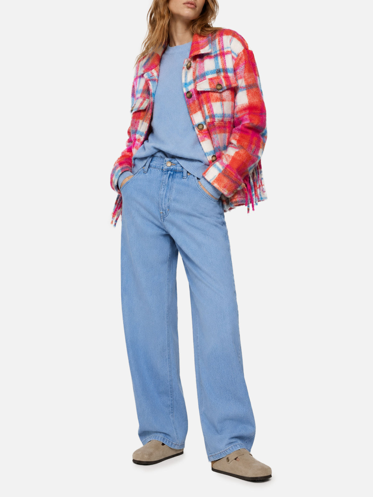 Marceline Tartan-Overshirt-Jacke mit Fransen 