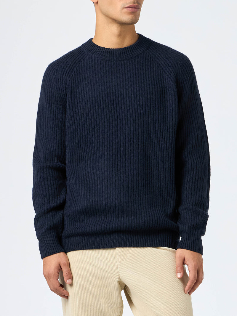 Maglione a coste blu navy Marine in MISTO CASHMERE S