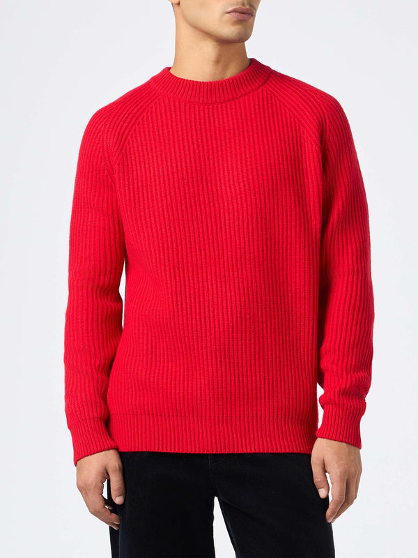 Man red ribbed sweater Marine