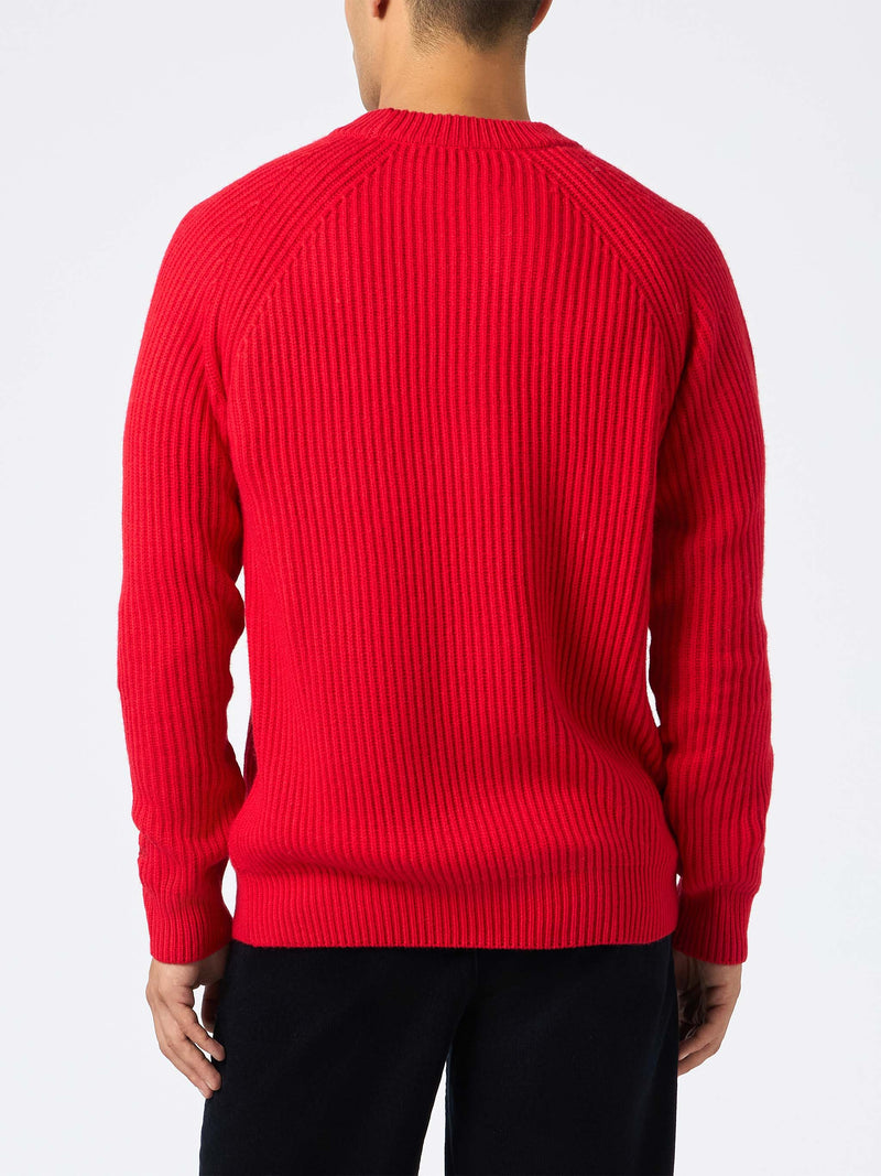 Man red ribbed sweater Marine