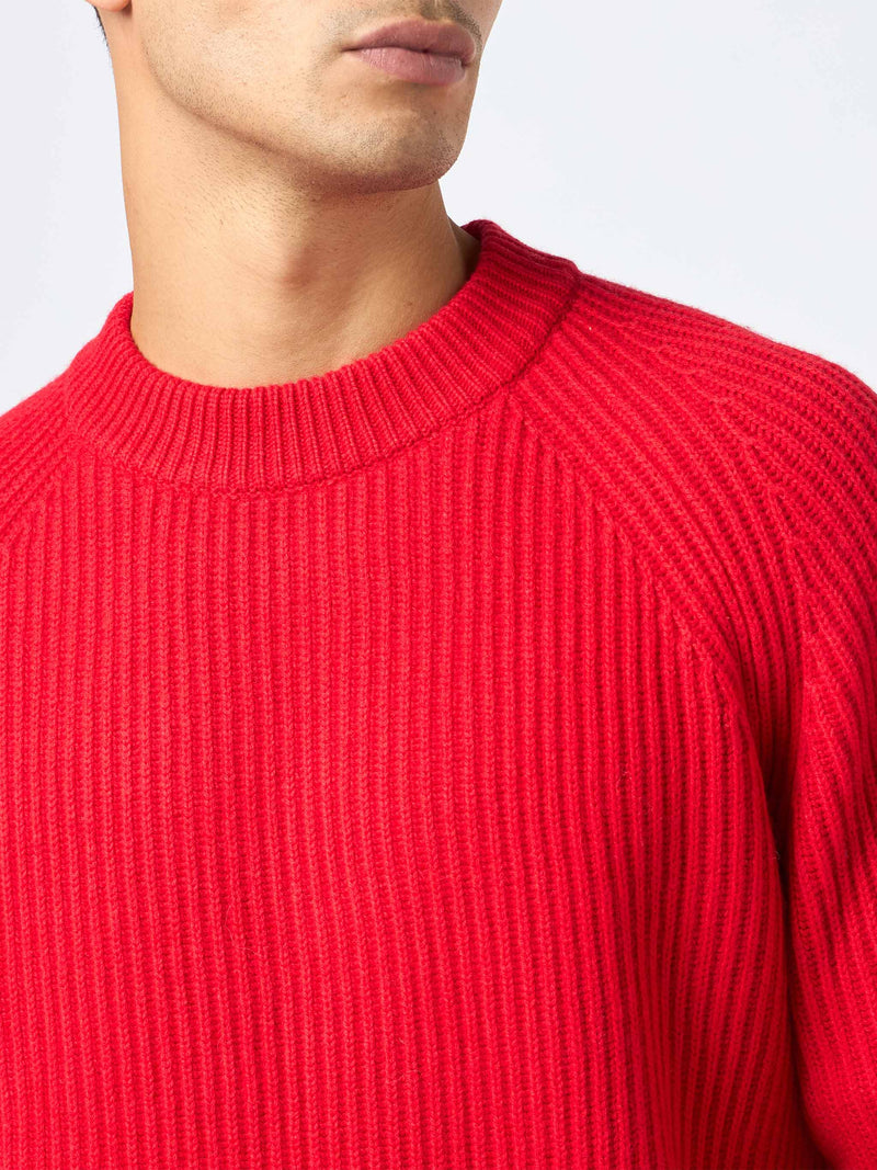 Man red ribbed sweater Marine