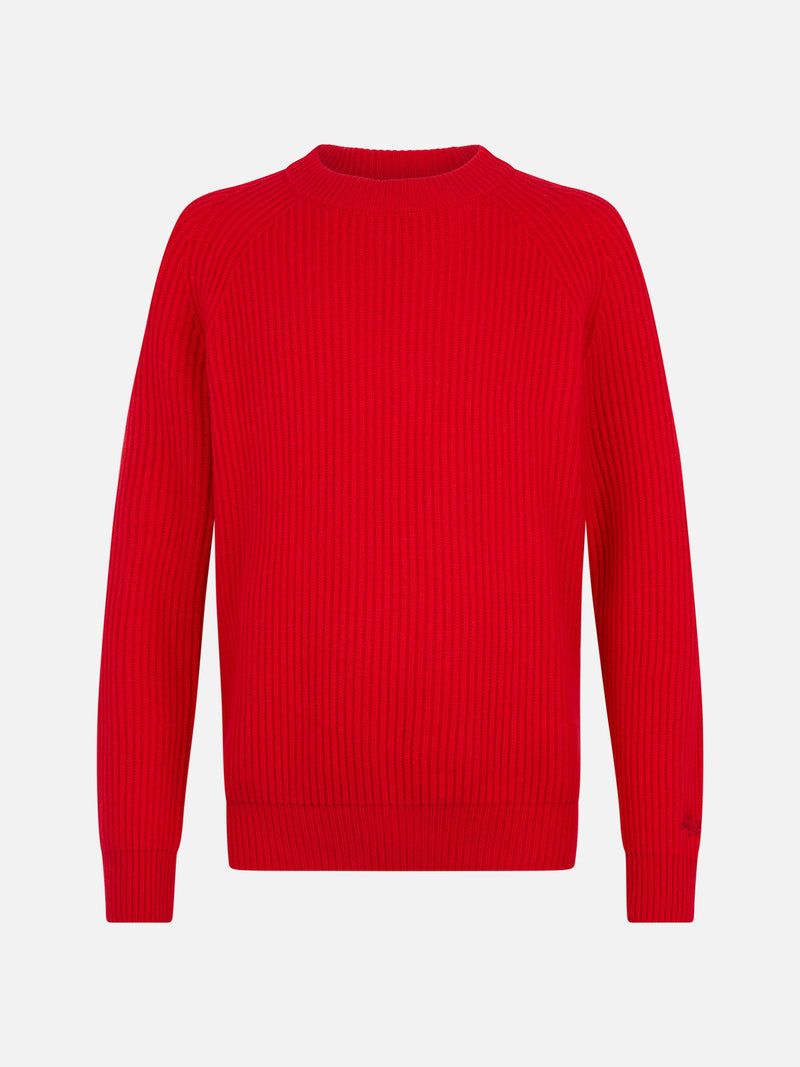 Man red ribbed sweater Marine