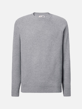 Marine pure-wool sweater in grey melange with English rib knit