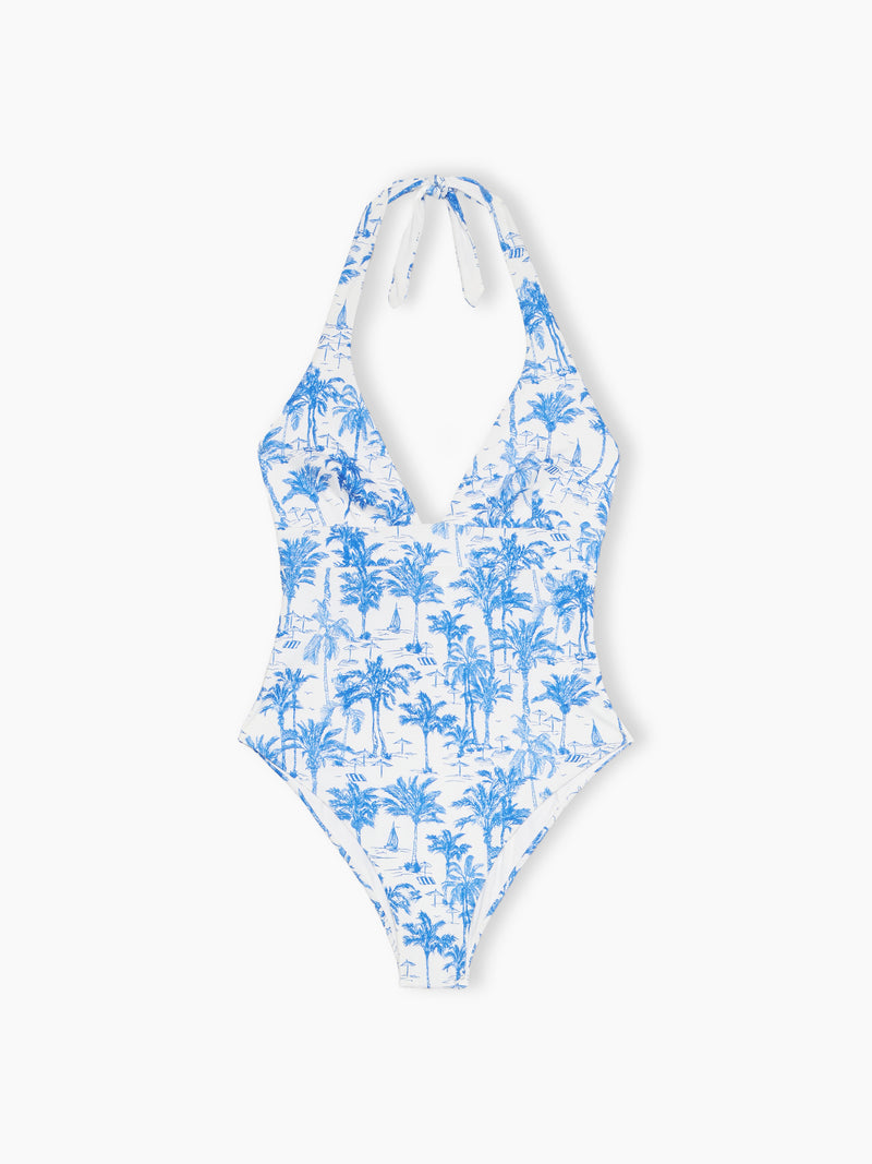 Woman one-piece Marylin swimsuit with toile de Jouy print