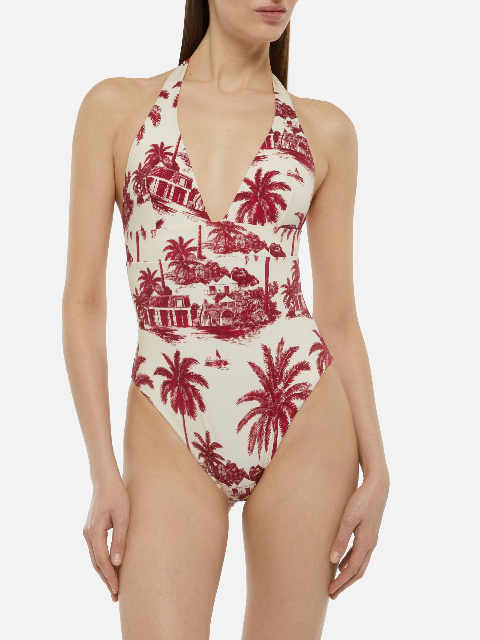 Marylin one-piece swimsuit with toile de jouy print | AI CO-CREATED DESIGN BY RICKDICK - POWERED BY RED-EYE - MC2 Saint Barth