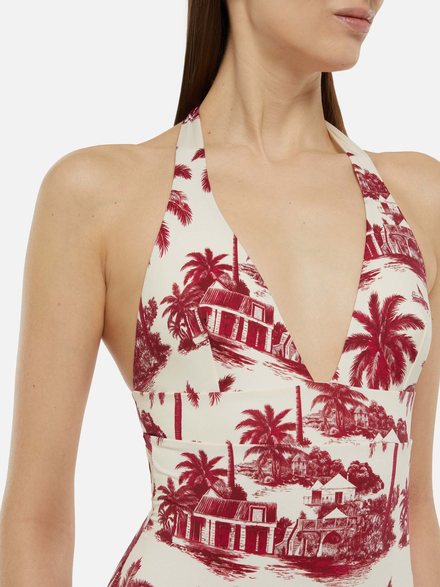 Marylin one-piece swimsuit with toile de jouy print | AI CO-CREATED DESIGN BY RICKDICK - POWERED BY RED-EYE - MC2 Saint Barth