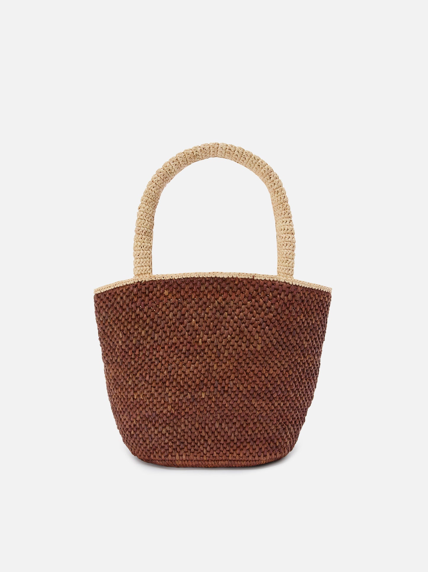 Borsa Marcy in raffia marrone con nappetta e logo ricamato