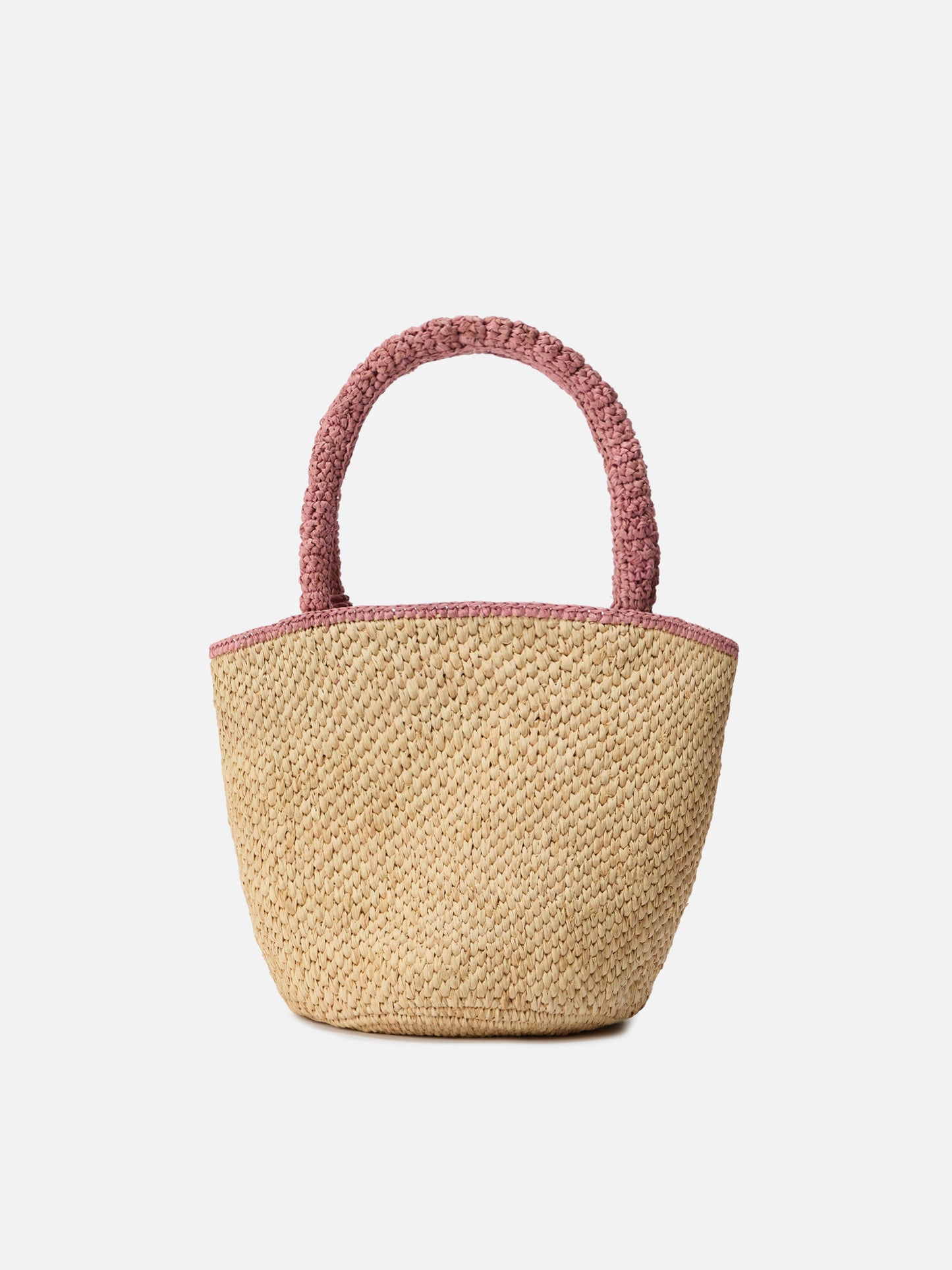 Marcy medium raffia bag with pink details and embroidered logo