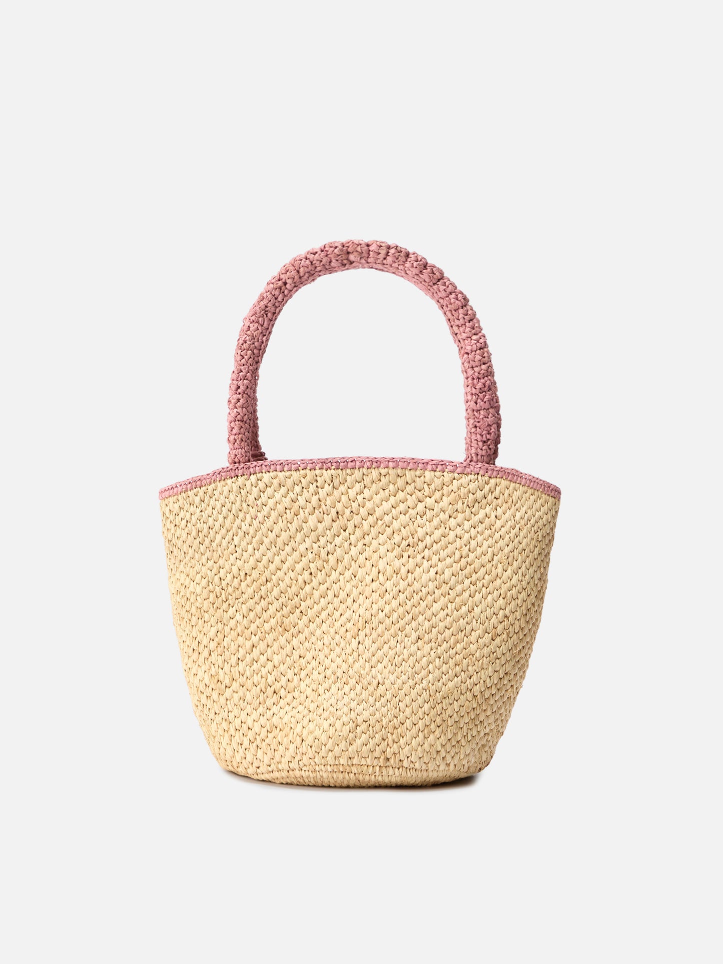 Bolso mediano de rafia Marcy con detalles rosas y logo bordado 
